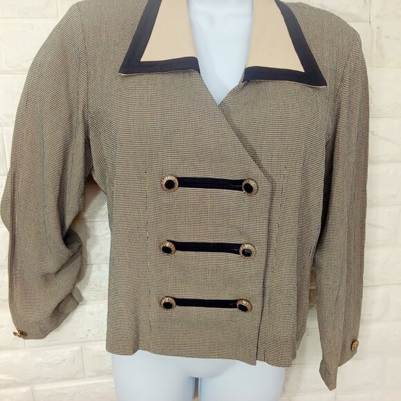 Vintage '80s Perceptions IreneB Blazer Top Border Collar Military-Style Lady(12) - Picture 3 of 14